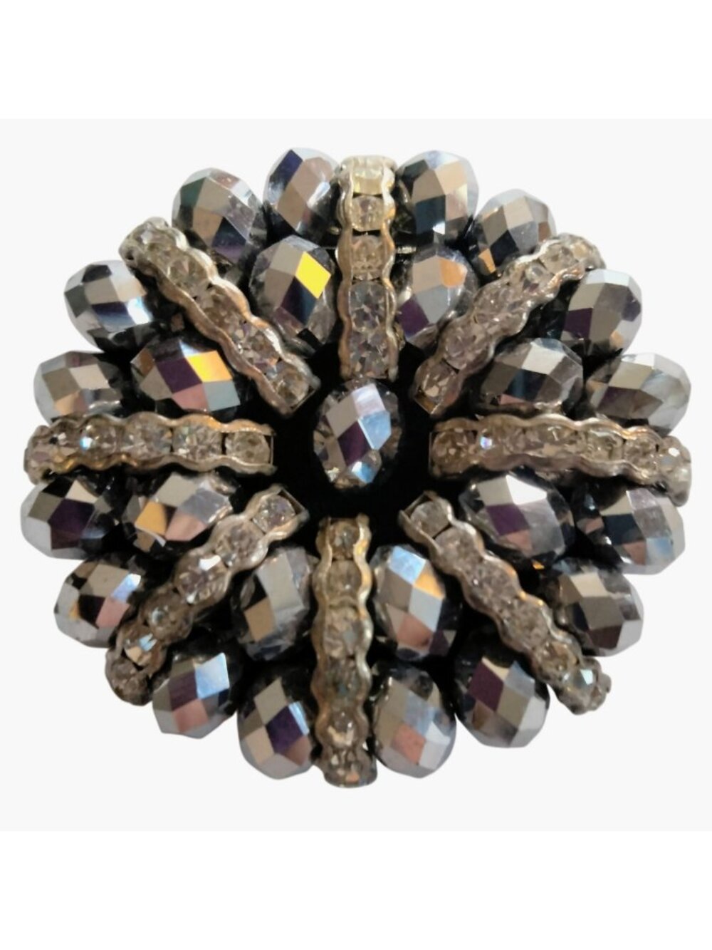 Rhinestone Beaded Brooch Artisan Silver Crystal Artisan Pin